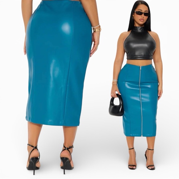 Fashion Nova Dresses & Skirts - Fashion Nova Teal Faux Leather Pencil Skirt